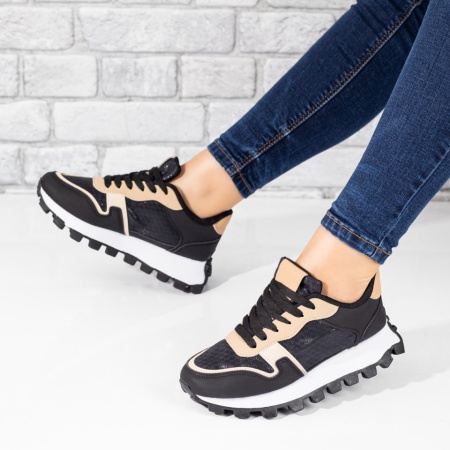 Pantofi sport dama, Pantofi sport dama cu siret negri cu bej ZLZ10128, elaza.ro