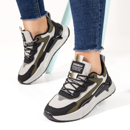 REDUCERI INCALTAMINTE, Pantofi sport dama gri cu khaki ZLZ10528, elaza.ro