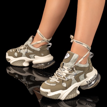Pantofi sport dama gri cu siret si talpa groasa ZLZ10070, 1, elaza.ro