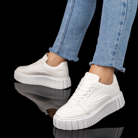 Pantofi sport dama, Tenisi dama albi cu talpa groasa ZLZ05870, elaza.ro