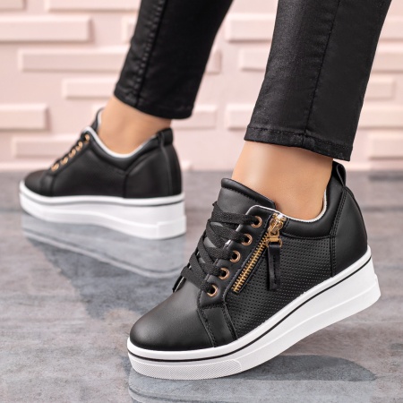 Pantofi sport dama, Tenisi dama cu platforma negri ZLZ09597, elaza.ro