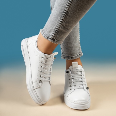 Pantofi sport dama, Tenisi dama cu siret elastic si talpa groasa albi ZLZ08037, elaza.ro