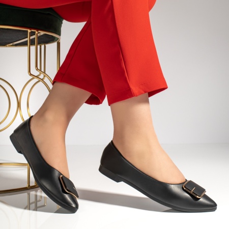 Balerini si Mocasini Dama, Balerini dama cu accesoriu decorativ negri ZLZ13033, elaza.ro