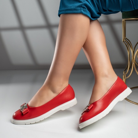 Balerini si Mocasini Dama, Balerini dama cu fundita si accesoriu metalic rosii ZLZ11659, elaza.ro