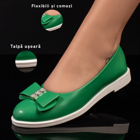 Balerini si Mocasini Dama, Balerini dama verzi cu fundita si accesoriu cu pietre ZLZ11014, elaza.ro