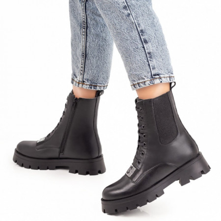 Bocanci negri cu fermoar si insertie de material elastic dama din Piele naturala ZLZ07253, 2, elaza.ro