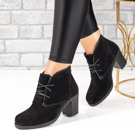Botine dama cu siret elastic negre suede din Piele naturala ZLZ10378, 3, elaza.ro