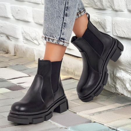Ghete fara toc, Ghete dama cu insertii de material elastic negre ZLZ06386, elaza.ro
