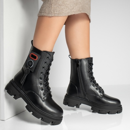 Ghete dama cu talpa groasa si accesorii decorative negre ZLZ12844, 2, elaza.ro