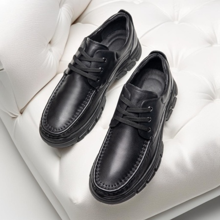 Pantofi casual barbati cu siret si talpa groasa negri din Piele naturala ZLZ12188, 2, elaza.ro
