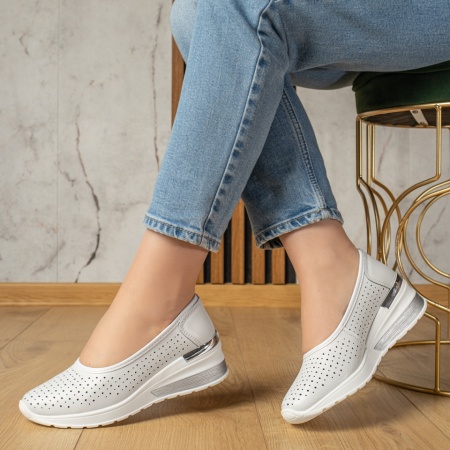 Pantofi dama, Pantofi casual cu platforma albi din Piele naturala ZLZ13241, elaza.ro