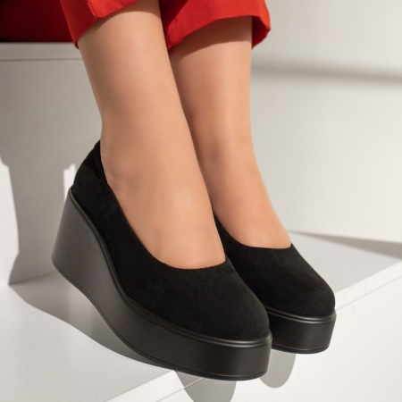 Pantofi dama casual, Pantofi casual cu platforma negru suede ZLZ12962, elaza.ro
