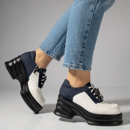 REDUCERI INCALTAMINTE, Pantofi casual dama cu fermoar si platforma alb cu albastru inchis ZLZ12094, elaza.ro