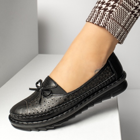 Pantofi dama, Pantofi casual dama cu insertie de material elastic si fundita negri ZLZ13229, elaza.ro