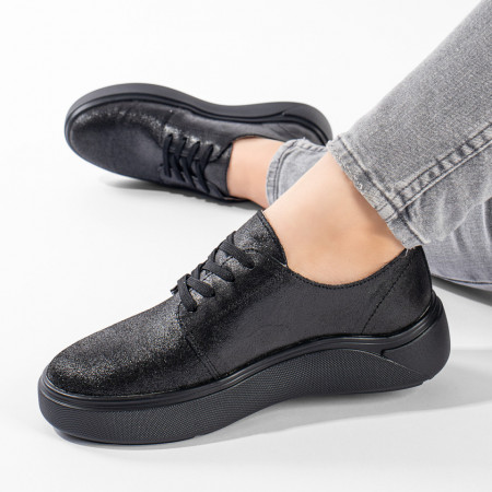 Pantofi casual dama cu siret si talpa groasa negri din Piele naturala ZLZ11132, 2, elaza.ro