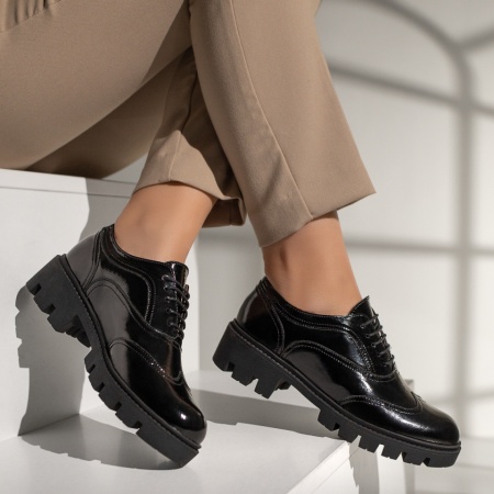 Pantofi casual dama negri cu aspect lucios din Piele naturala ZLZ03551, 4, elaza.ro