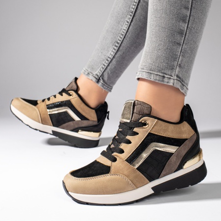 Pantofi casual dama negru cu bej ZLZ11113, 2, elaza.ro