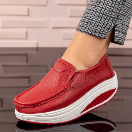 Pantofi casual dama, Pantofi casual rosii dama cu talpa groasa din Piele naturala ZLZ03867, elaza.ro