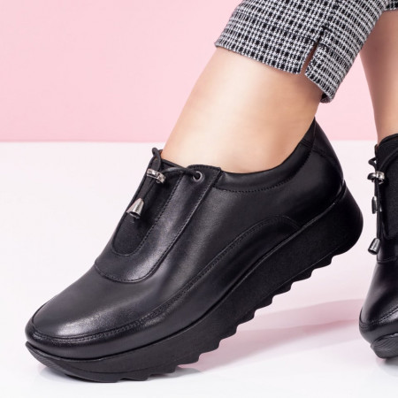 Pantofi dama casual cu siret elastic negri din Piele naturala ZLZ00300, 2, elaza.ro