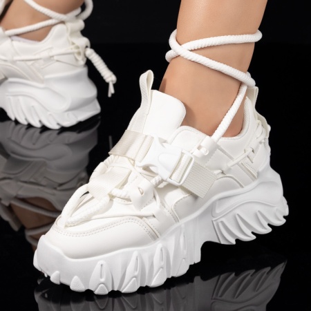 REDUCERI INCALTAMINTE, Pantofi sport dama albi cu talpa groasa si catarama decorativa ZLZ03119, elaza.ro