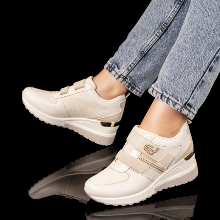 Pantofi sport dama, Pantofi sport dama cu platforma si inchidere cu scai bej ZLZ09922, elaza.ro