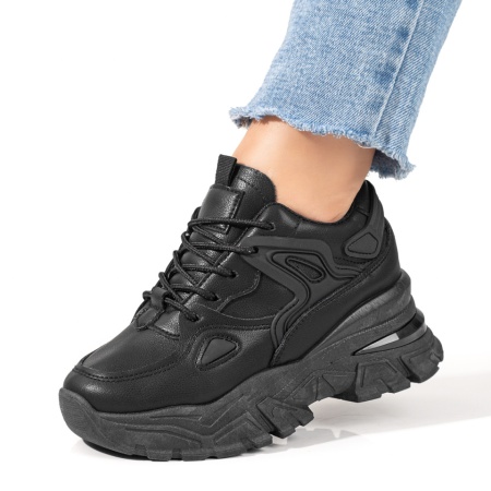 REDUCERI INCALTAMINTE, Pantofi sport dama cu talpa groasa si platforma interioara negri ZLZ09910, elaza.ro