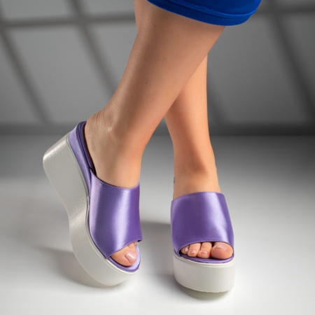 Papuci dama cu platforma mov din satin ZLZ09392, 2, elaza.ro