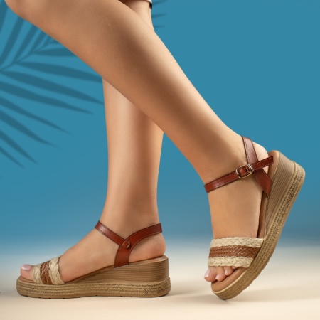 Sandale cu platforma, Sandale dama cu platforma maro ZLZ13688, elaza.ro