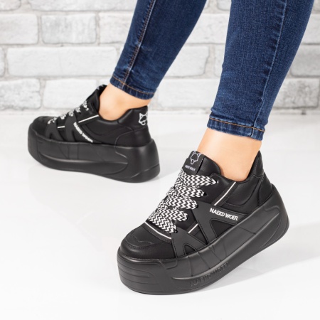 Pantofi sport dama, Tenisi cu talpa groasa dama negri ZLZ10009, elaza.ro