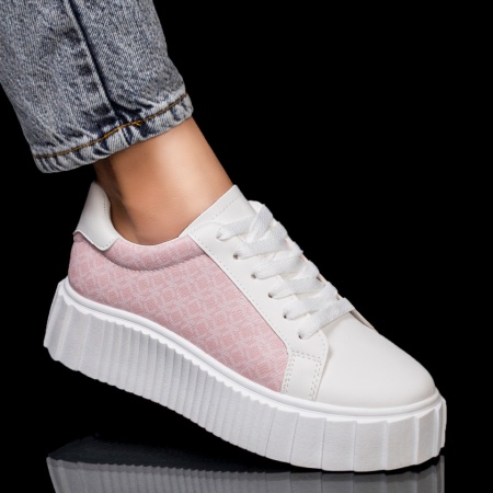 Pantofi sport dama, Tenisi dama alb cu roz cu model si siret ZLZ06312, elaza.ro
