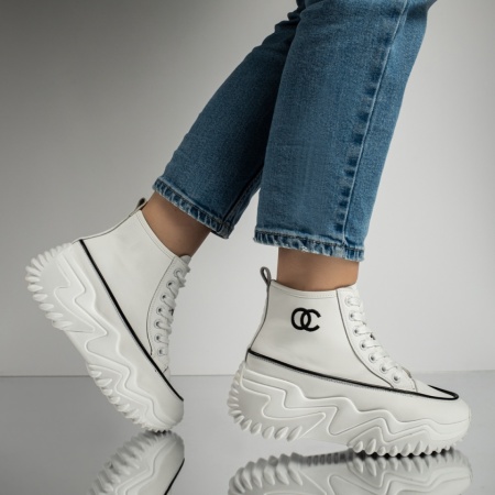 Pantofi sport dama, Tenisi dama cu talpa groasa albi ZLZ12992, elaza.ro