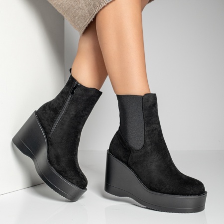 Cizme dama cu platforma si insertii de material elastic negre suede ZLZ12248, 2, elaza.ro