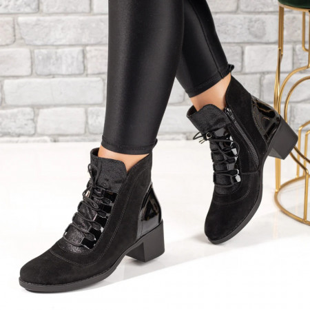 Ghete dama cu toc gros negre suede din Piele naturala ZLZ10368, 2, elaza.ro
