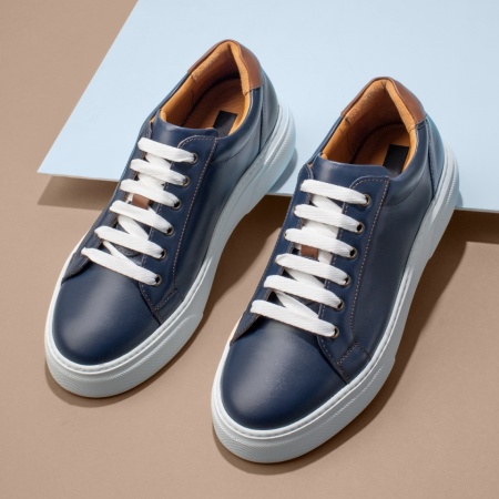 Pantofi casual barbati cu siret albastru cu maro din Piele naturala ZLZ11908