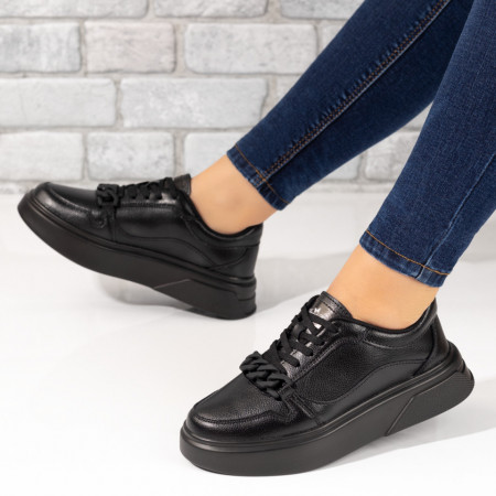 Pantofi casual dama, Pantofi casual cu accesoriu decorativ din Piele naturala negri ZLZ10272, elaza.ro