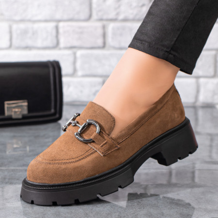 Pantofi casual dama cu accesoriu decorativ din Piele naturala maro suede ZLZ08578, 2, elaza.ro
