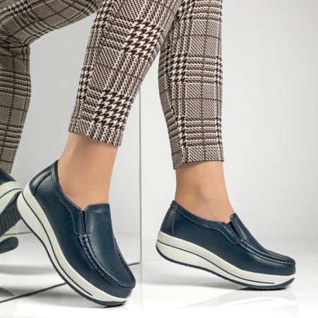 Pantofi dama casual, Pantofi casual dama cu platforma albastri din Piele naturala ZLZ13032, elaza.ro