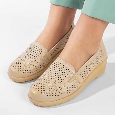 Pantofi casual dama cu platforma si perforatii bej ZLZ11212, 2, elaza.ro