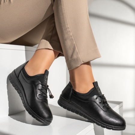 Pantofi casual dama, Pantofi casual dama cu siret elastic negri ZLZ09984, elaza.ro