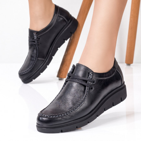 Pantofi casual dama cu siret negri din Piele naturala Suhr
