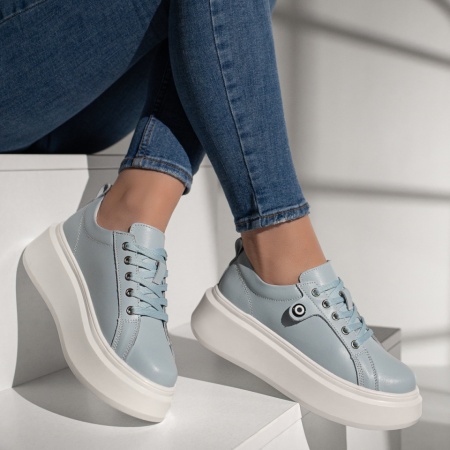 Pantofi casual dama, Pantofi casual dama cu talpa groasa albastri din Piele naturala ZLZ11353, elaza.ro
