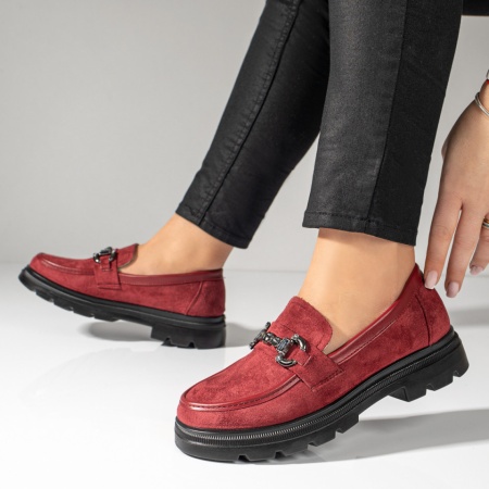 Pantofi casual dama rosii suede cu talpa groasa si accesoriu metalic ZLZ10976, 2, elaza.ro