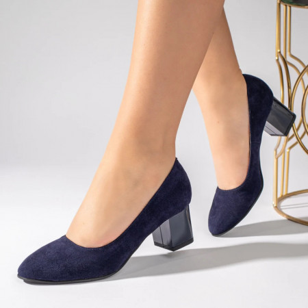 Pantofi dama cu toc albastru inchis suede din Piele naturala Nallyew, 3, elaza.ro