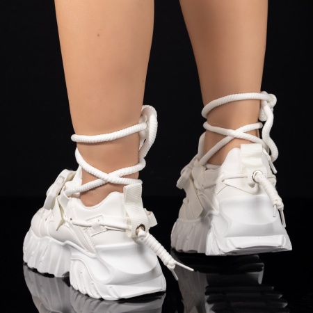 Pantofi sport dama albi cu talpa groasa si catarama decorativa ZLZ03119, 2, elaza.ro