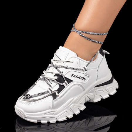 REDUCERI INCALTAMINTE, Pantofi sport dama cu siret albi cu negru ZLZ09895, elaza.ro