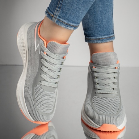 Pantofi sport dama cu siret gri cu roz ZLZ13045, 2, elaza.ro