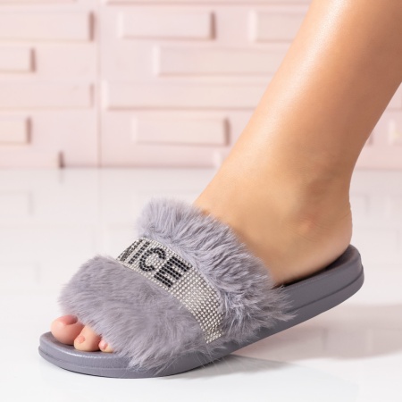 Papuci casual dama, Papuci dama negri cu puf si strasuri ZLZ09337, elaza.ro