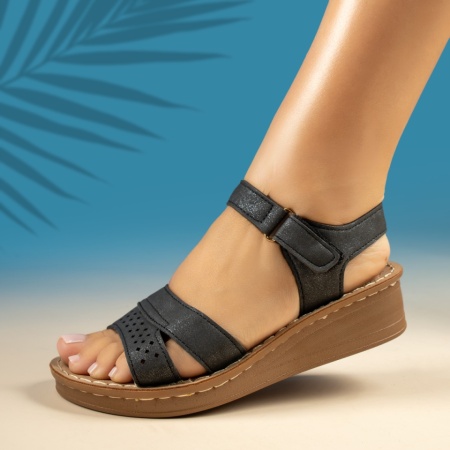 Sandale dama cu platforma si inchidere cu scai negre ZLZ13903, 2, elaza.ro