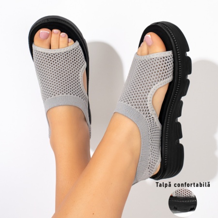 Sandale dama, Sandale dama cu talpa groasa din material textil gri ZLZ11368, elaza.ro