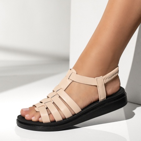 Sandale dama, Sandale dama cu talpa joasa si bareta elastica bej ZLZ13870, elaza.ro